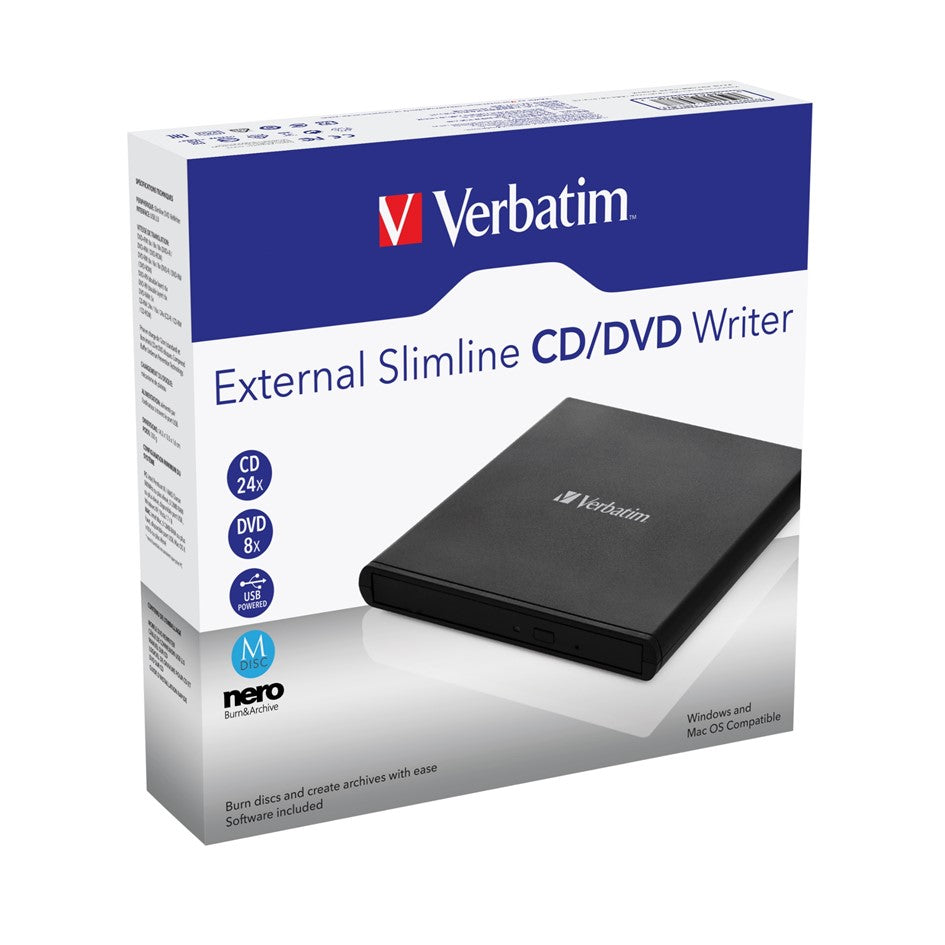 Verbatim External Slimline Mobile CD DVD Writer P/N: 98938