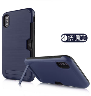 Iphone XS Max Case 6.5" Brushed Plastic + TPU Protective Shell with Card Holder and Kickstand