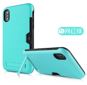 Iphone XR Case Brushed Plastic + TPU Protective Shell with Card Holder and Kickstand