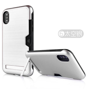 Iphone XS Max Case 6.5" Brushed Plastic + TPU Protective Shell with Card Holder and Kickstand